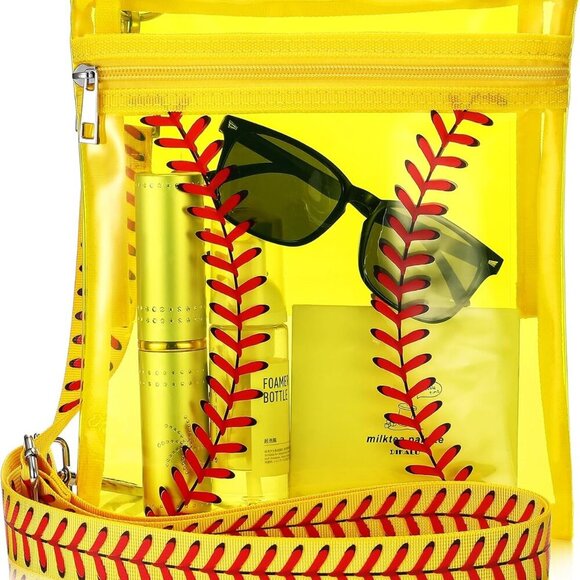 Softball-Themed Clear Purse with Inner Pocket - Ideal for Events and Festivals - Picture 1 of 6